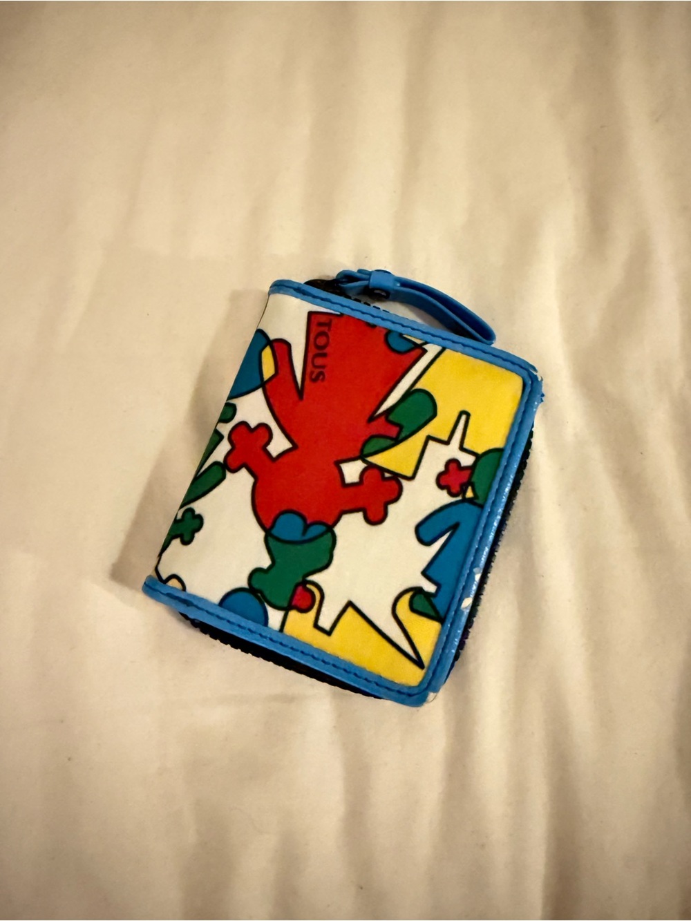 Tous Colorful Puzzle Print Card & Key Holder Wallet - Blue Trim